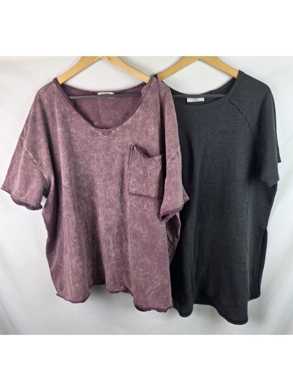 Zenana Women's Top Plus Size 2X Pink & Gray Short Sleeve Shirt Lot of 2 Raw Hem